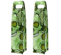 VAPOKF Wine Bags Decoration, 2 PCS Reusable Leather Wine Gift Bag for Party, Picnic, Birthdayl, Trave - Green Skull Pattern