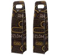 VAPOKF Wine Bags Decoration, 2 PCS Reusable Leather Wine Gift Bag for Party, Picnic, Birthdayl, Trave - Hello Different Language Brown