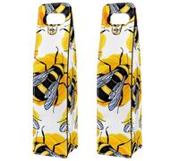 VAPOKF Wine Bags Decoration, 2 PCS Reusable Leather Wine Gift Bag for Party, Picnic, Birthdayl, Trave - Honey Bee on Flower