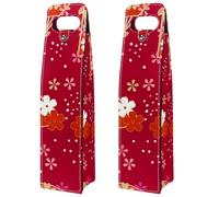 VAPOKF Wine Bags Decoration, 2 PCS Reusable Leather Wine Gift Bag for Party, Picnic, Birthdayl, Trave - Janpanese Fan Cherry Blossom Rosy Red