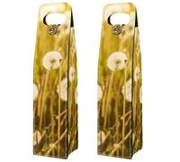 VAPOKF Wine Bags Decoration, 2 PCS Reusable Leather Wine Gift Bag for Party, Picnic, Birthdayl, Trave - Nature Realistic Dandelion Field in The Sunshine