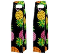 VAPOKF Wine Bags Decoration, 2 PCS Reusable Leather Wine Gift Bag for Party, Picnic, Birthdayl, Trave - Pineapple Black