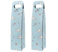 VAPOKF Wine Bags Decoration, 2 PCS Reusable Leather Wine Gift Bag for Party, Picnic, Birthdayl, Trave - White Cloud Red Heart Blue Background