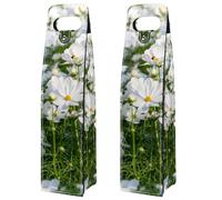 VAPOKF Wine Bags Decoration, 2 PCS Reusable Leather Wine Gift Bag for Party, Picnic, Birthdayl, Trave - White Cosmos Flowers