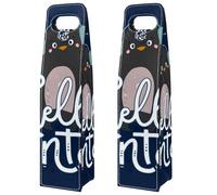 VAPOKF Wine Tote Carrier, 2 PCS Reusable Leather Single Bottle Champagne, Beer Gift Bags for Birthday, Wedding, Picnic Party, Christmas - Hello Winter Lettering Penguin