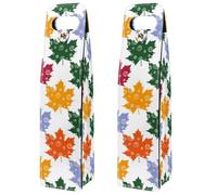 VAPOKF Wine Tote Carrier, 2 PCS Reusable Leather Single Bottle Champagne, Beer Gift Bags for Birthday, Wedding, Picnic Party, Christmas - Autumn Maple Leaves