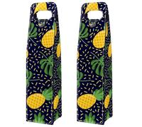 VAPOKF Wine Tote Carrier, 2 PCS Reusable Leather Single Bottle Champagne, Beer Gift Bags for Birthday, Wedding, Picnic Party, Christmas - Pineapple Palm Leaf