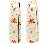 VAPOKF Wine Tote Carrier, 2 PCS Reusable Leather Single Bottle Champagne, Beer Gift Bags for Birthday, Wedding, Picnic Party, Christmas - Thanksgiving Turkey Maple Leaves