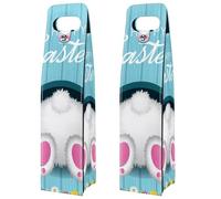 VAPOKF Wine Tote Carrier, 2 PCS Reusable Leather Single Bottle Champagne, Beer Gift Bags for Birthday, Wedding, Picnic Party, Christmas - Happy Easter Rabbit in Hole