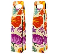 VAPOKF Wine Tote Carrier, 2 PCS Reusable Leather Single Bottle Champagne, Beer Gift Bags for Birthday, Wedding, Picnic Party, Christmas - Colorful Pumpkin Maple Leaves