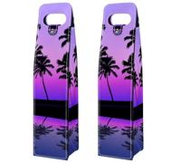 VAPOKF Wine Tote Carrier, 2 PCS Reusable Leather Single Bottle Champagne, Beer Gift Bags for Birthday, Wedding, Picnic Party, Christmas - Seashore Palms Moonlight