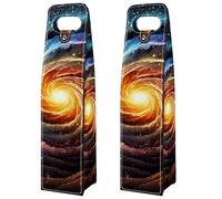 VAPOKF Wine Tote Carrier, 2 PCS Reusable Leather Single Bottle Champagne, Beer Gift Bags for Birthday, Wedding, Picnic Party, Christmas - Galaxy Space Swirl