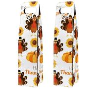 VAPOKF Wine Tote Carrier, 2 PCS Reusable Leather Single Bottle Champagne, Beer Gift Bags for Birthday, Wedding, Picnic Party, Christmas - Turkey Pumpkin Thanksgiving Day