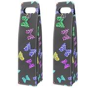 VAPOKF Wine Tote Carrier, 2 PCS Reusable Leather Single Bottle Champagne, Beer Gift Bags for Birthday, Wedding, Picnic Party, Christmas - Rainbow Swirl Butterfly