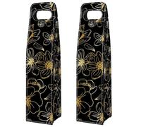 VAPOKF Wine Tote Carrier, 2 PCS Reusable Leather Single Bottle Champagne, Beer Gift Bags for Birthday, Wedding, Picnic Party, Christmas - Gold Cherry Blossom