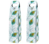 VAPOKF Wine Tote Carrier, 2 PCS Reusable Leather Single Bottle Champagne, Beer Gift Bags for Birthday, Wedding, Picnic Party, Christmas - Peacock Feather Art Pattern