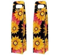 VAPOKF Wine Tote Carrier, 2 PCS Reusable Leather Single Bottle Champagne, Beer Gift Bags for Birthday, Wedding, Picnic Party, Christmas - Yellow Flowers Chrysanthemum