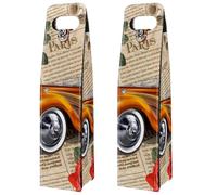 VAPOKF Wine Tote Carrier, 2 PCS Reusable Leather Single Bottle Champagne, Beer Gift Bags for Birthday, Wedding, Picnic Party, Christmas - Retro Car Newspaper Background