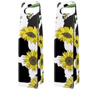 VAPOKF Wine Tote Carrier, 2 PCS Reusable Leather Single Bottle Champagne, Beer Gift Bags for Birthday, Wedding, Picnic Party, Christmas - Cow Sunflowers Pattern