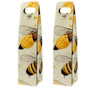 VAPOKF Wine Tote Carrier, 2 PCS Reusable Leather Single Bottle Champagne, Beer Gift Bags for Birthday, Wedding, Picnic Party, Christmas - Honey and Bee