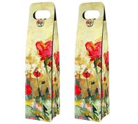 VAPOKF Wine Tote Carrier, 2 PCS Reusable Leather Single Bottle Champagne, Beer Gift Bags for Birthday, Wedding, Picnic Party, Christmas - Vintage Watercolor Poppy Flowers