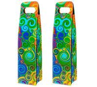 VAPOKF Wine Tote Carrier, 2 PCS Reusable Leather Single Bottle Champagne, Beer Gift Bags for Birthday, Wedding, Picnic Party, Christmas - Rainbow Swirl Art Pattern