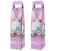 VAPOKF Wine Tote Carrier, 2 PCS Reusable Leather Single Bottle Champagne, Beer Gift Bags for Birthday, Wedding, Picnic Party, Christmas - Easter Day Egg Rabbit