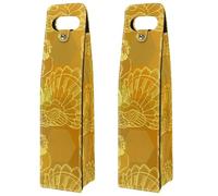 VAPOKF Wine Tote Carrier, 2 PCS Reusable Leather Single Bottle Champagne, Beer Gift Bags for Birthday, Wedding, Picnic Party, Christmas - Thanksgiving Golden Turkey