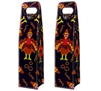 VAPOKF Wine Tote Carrier, 2 PCS Reusable Leather Single Bottle Champagne, Beer Gift Bags for Birthday, Wedding, Picnic Party, Christmas - Cartoon Turkey Thanksgiving