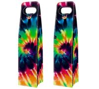 VAPOKF Wine Tote Carrier, 2 PCS Reusable Leather Single Bottle Champagne, Beer Gift Bags for Birthday, Wedding, Picnic Party, Christmas - Swirl Tie Dye