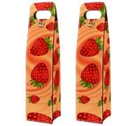 VAPOKF Wine Tote Carrier, 2 PCS Reusable Leather Single Bottle Champagne, Beer Gift Bags for Birthday, Wedding, Picnic Party, Christmas - Strawberry Swirl Pattern