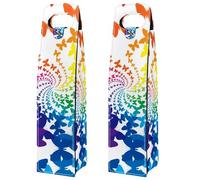 VAPOKF Wine Tote Carrier, 2 PCS Reusable Leather Single Bottle Champagne, Beer Gift Bags for Birthday, Wedding, Picnic Party, Christmas - Rainbow Butterfly Swirl