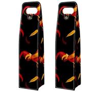 VAPOKF Wine Tote Carrier, 2 PCS Reusable Leather Single Bottle Champagne, Beer Gift Bags for Birthday, Wedding, Picnic Party, Christmas - Rooster Feather Pattern