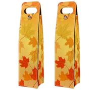 VAPOKF Wine Tote Carrier, 2 PCS Reusable Leather Single Bottle Champagne, Beer Gift Bags for Birthday, Wedding, Picnic Party, Christmas - Autumn Maple Leaf