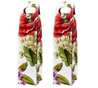 VAPOKF Wine Tote Carrier, 2 PCS Reusable Leather Single Bottle Champagne, Beer Gift Bags for Birthday, Wedding, Picnic Party, Christmas - Poppy Flowers