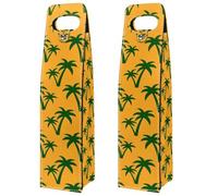 VAPOKF Wine Tote Carrier, 2 PCS Reusable Leather Single Bottle Champagne, Beer Gift Bags for Birthday, Wedding, Picnic Party, Christmas - Green Palm Tree Pattern