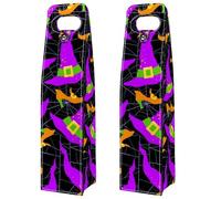 VAPOKF Wine Tote Carrier, 2 PCS Reusable Leather Single Bottle Champagne, Beer Gift Bags for Birthday, Wedding, Picnic Party, Christmas - Purple Halloween Witch