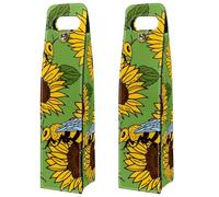 VAPOKF Wine Tote Carrier, 2 PCS Reusable Leather Single Bottle Champagne, Beer Gift Bags for Birthday, Wedding, Picnic Party, Christmas - Honey Bee Sunflower Pattern