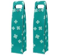 VAPOKF Wine Tote Carrier, 2 PCS Reusable Leather Single Bottle Champagne, Beer Gift Bags for Birthday, Wedding, Picnic Party, Christmas - Nurse Green Pattern