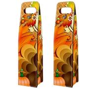 VAPOKF Wine Tote Carrier, 2 PCS Reusable Leather Single Bottle Champagne, Beer Gift Bags for Birthday, Wedding, Picnic Party, Christmas - Happy Thanksgiving Turkey