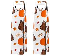 VAPOKF Wine Tote Carrier, 2 PCS Reusable Leather Single Bottle Champagne, Beer Gift Bags for Birthday, Wedding, Picnic Party, Christmas - Pumpkin Turkey Thanksgiving