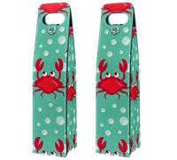 VAPOKF Wine Tote Carrier, 2 PCS Reusable Leather Single Bottle Champagne, Beer Gift Bags for Birthday, Wedding, Picnic Party, Christmas - Crab Dots Green Pattern