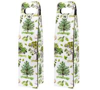 VAPOKF Wine Tote Carrier, 2 PCS Reusable Leather Single Bottle Champagne, Beer Gift Bags for Birthday, Wedding, Picnic Party, Christmas - Green Trees Forest Pattern