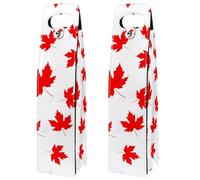 VAPOKF Wine Tote Carrier, 2 PCS Reusable Leather Single Bottle Champagne, Beer Gift Bags for Birthday, Wedding, Picnic Party, Christmas - Red Maple Leaves Pattern