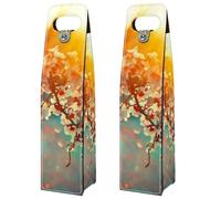 VAPOKF Wine Tote Carrier, 2 PCS Reusable Leather Single Bottle Champagne, Beer Gift Bags for Birthday, Wedding, Picnic Party, Christmas - Sunset Cherry Blossom