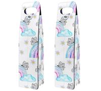 VAPOKF Wine Tote Carrier, 2 PCS Reusable Leather Single Bottle Champagne, Beer Gift Bags for Birthday, Wedding, Picnic Party, Christmas - Rainbow Cloud Butterfly