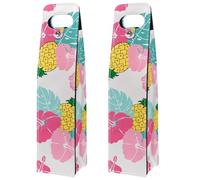 VAPOKF Wine Tote Carrier, 2 PCS Reusable Leather Single Bottle Champagne, Beer Gift Bags for Birthday, Wedding, Picnic Party, Christmas - Pineapple Palm Leaf