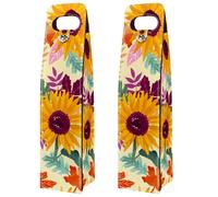 VAPOKF Wine Tote Carrier, 2 PCS Reusable Leather Single Bottle Champagne, Beer Gift Bags for Birthday, Wedding, Picnic Party, Christmas - Thanksgiving Sunflower Maple Leaves