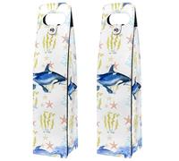 VAPOKF Wine Tote Carrier, 2 PCS Reusable Leather Single Bottle Champagne, Beer Gift Bags for Birthday, Wedding, Picnic Party, Christmas - Dolphin Killer Whale Coral