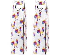 VAPOKF Wine Tote Carrier, 2 PCS Reusable Leather Single Bottle Champagne, Beer Gift Bags for Birthday, Wedding, Picnic Party, Christmas - Rooster Cocks Geometric Pattern